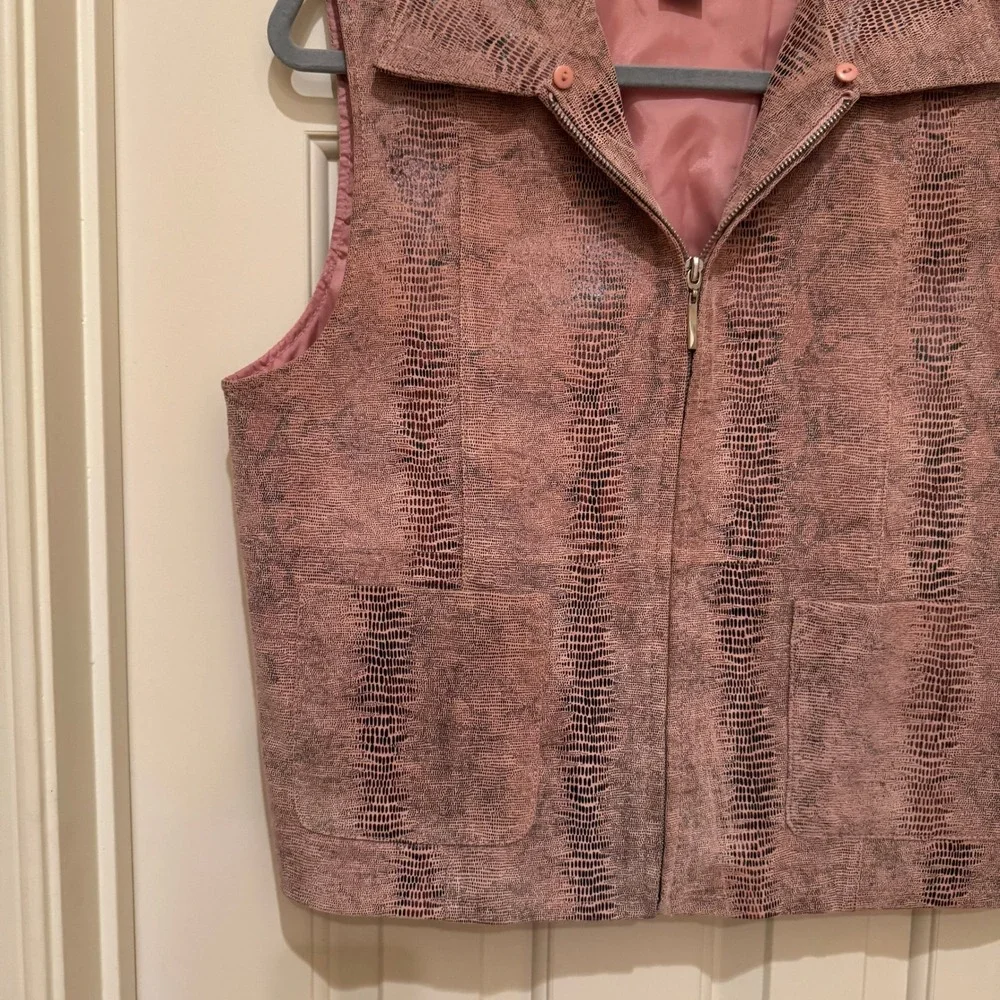 Pink Snakeskin Suede Zip Front Vest Womens Large Western Boho Leather Layering